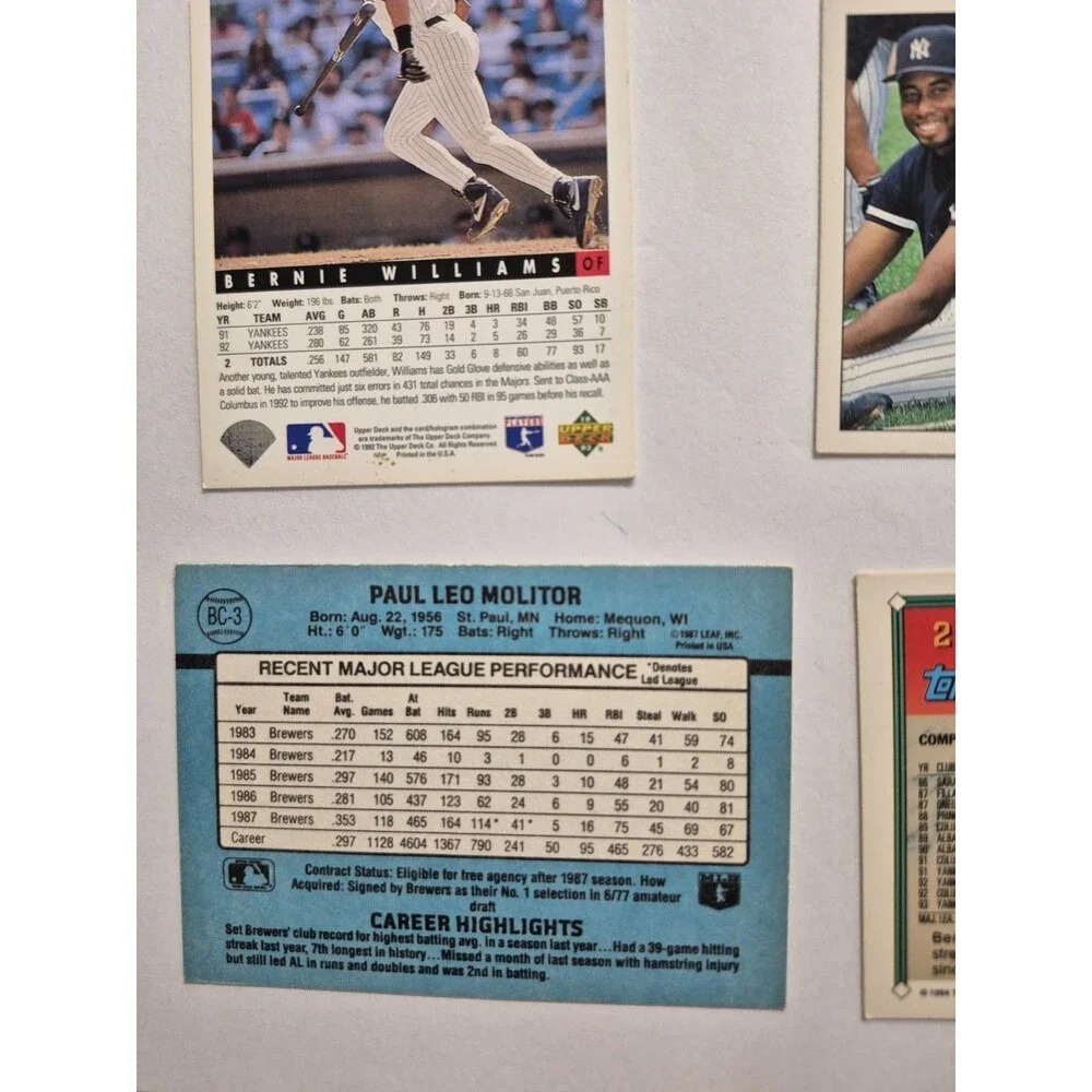 MLB Baseball Card Lot Cal Ripken Jr Bernie Williams Paul Molitor Ben Grieve LOT